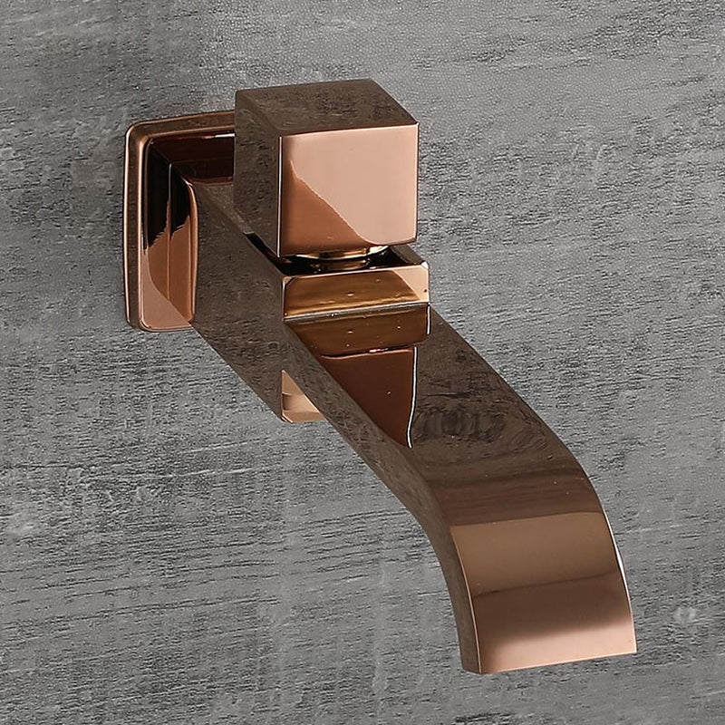 Contemporary Wall Mounted Bathroom Faucet Handle Knob Solid Brass Square Faucet