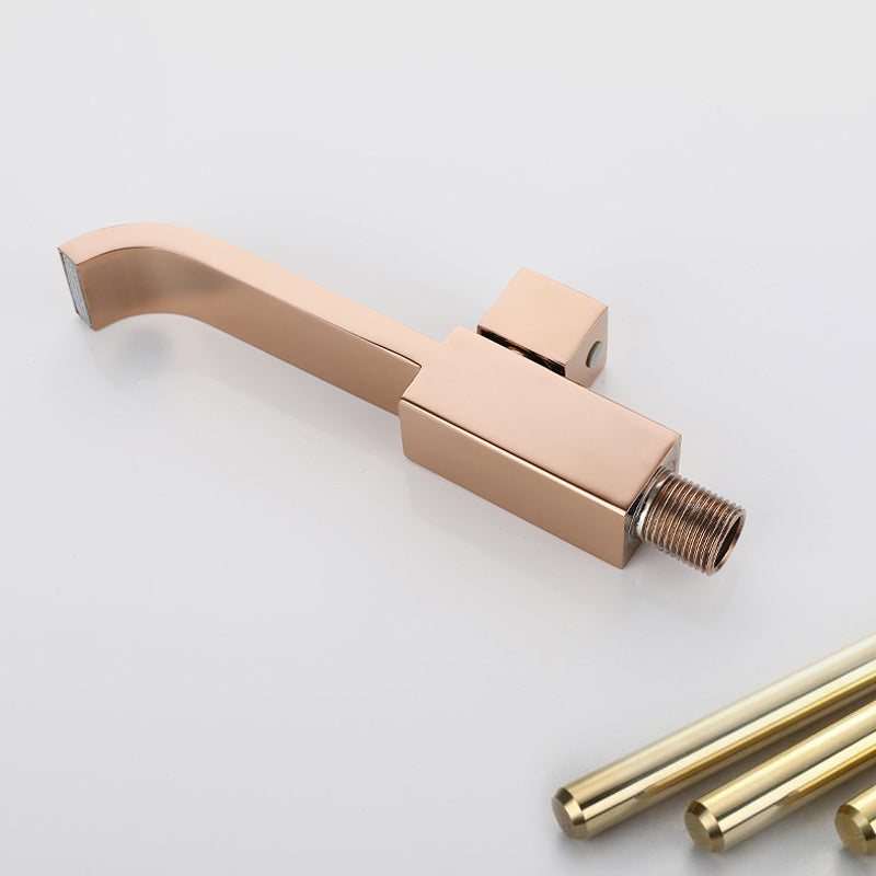 Contemporary Wall Mounted Bathroom Faucet Handle Knob Solid Brass Square Faucet