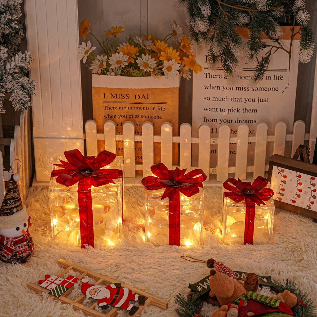 Set of 3 LED Christmas Gift Boxes for Indoor and Outdoor Use