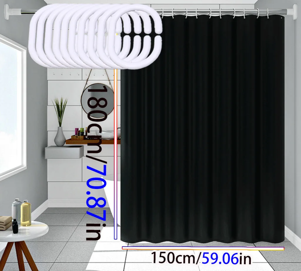 AquaShield Black Shower Curtain – Waterproof, Stylish and Eco-Friendly – Pure Black Design