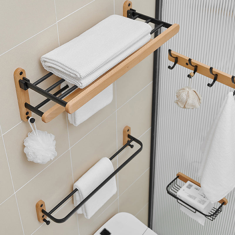 Metal and wood bathroom accessories as a single piece or in a set in black