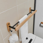 Metal and wood bathroom accessories as a single piece or in a set in black