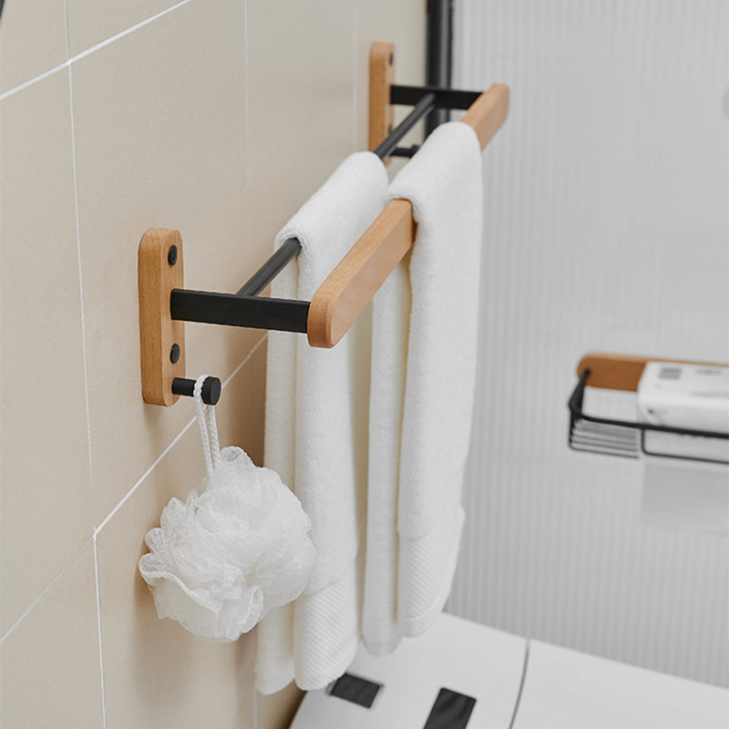 Metal and wood bathroom accessories as a single piece or in a set in black