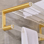 Metal and acrylic bathroom accessories as a single piece or in a set in gold