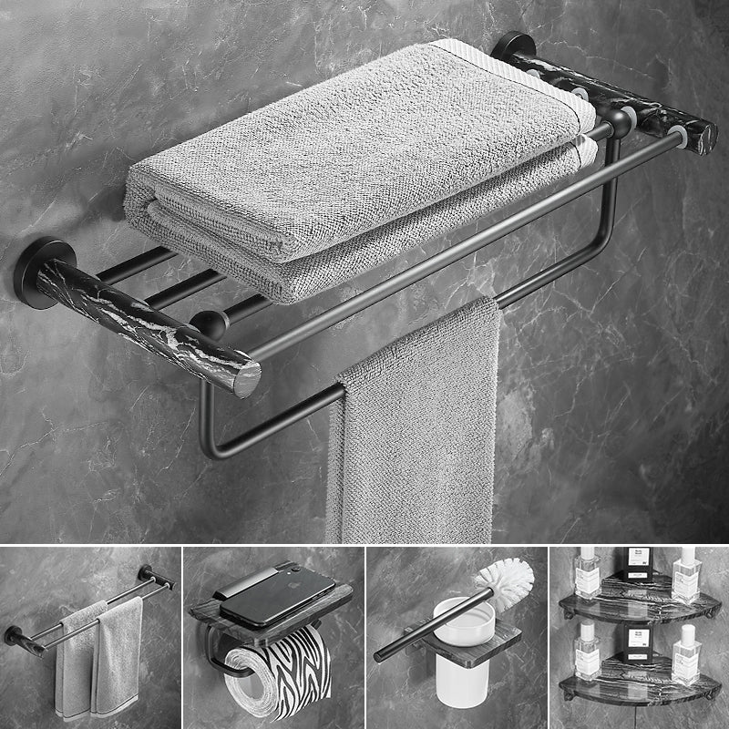 Metal and marble bathroom accessories as a single piece or as a set in black