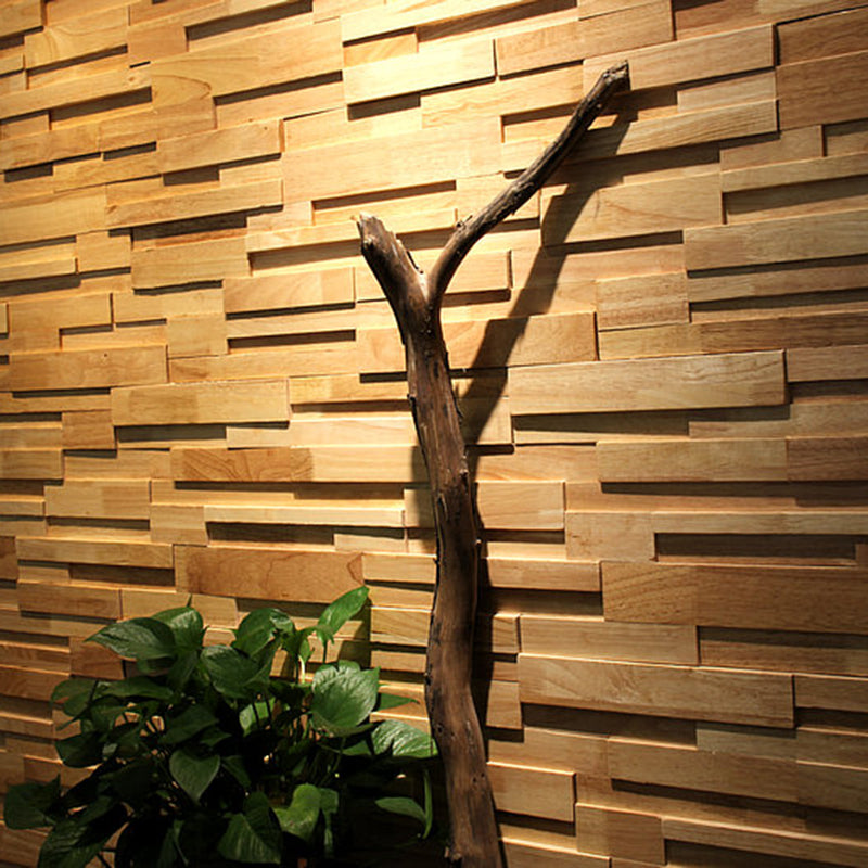 Mosaic Wood Wall Cladding Glue Living Room Modern Style Wood Plank