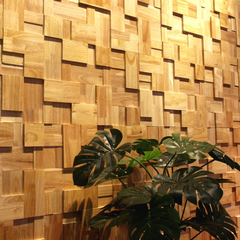 Mosaic Wood Wall Cladding Glue Living Room Modern Style Wood Plank
