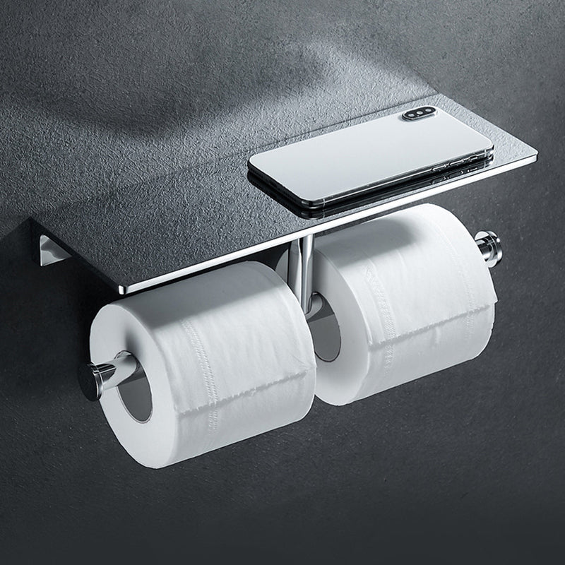 Contemporary 2-piece bathroom set made of polished chrome stainless steel toilet paper holder