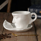 Metal Touching Face Creative Ceramic Kiss Coffee Cup, Artistic Vibe Mug & Saucer Set