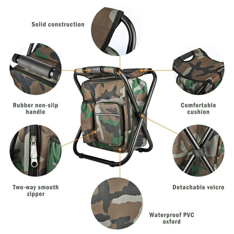 3-in-1 camouflage rucksack with folding chair & cooler compartment