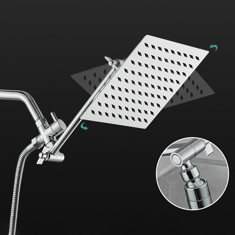 Silver Square Fixed Shower Head Modern Style Wall Mounted Shower Head