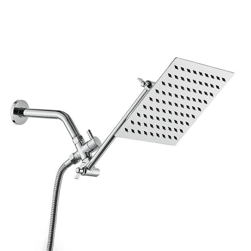 Silver Square Fixed Shower Head Modern Style Wall Mounted Shower Head
