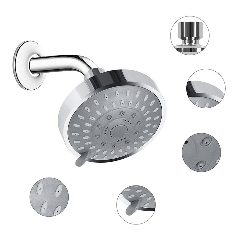 Silver Round Fixed Shower Head Modern Style Wall Mount Shower Head