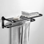 Modern Classic Bathroom Hardware Set Matte Black Bathrobe/Towel Bar & Bathroom Shelf