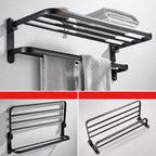 Modern Classic Bathroom Hardware Set Matte Black Bathrobe/Towel Bar & Bathroom Shelf