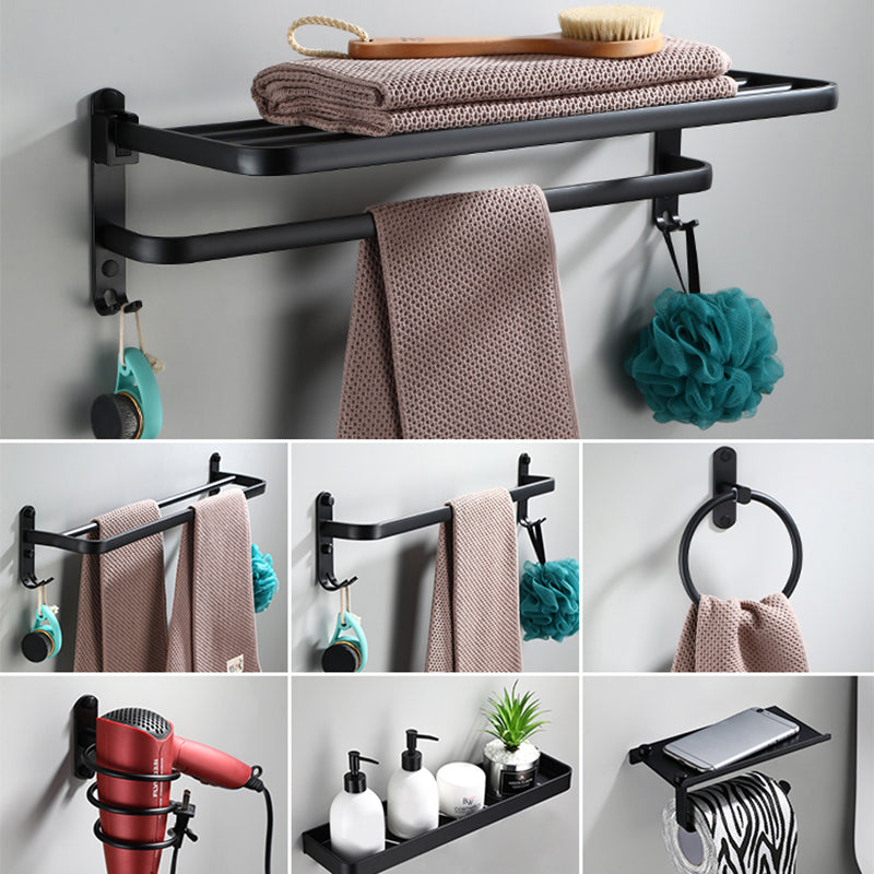 Contemporary Bathroom Accessory Set Black Surface Bathrobe Hook/Towel Ring Bar