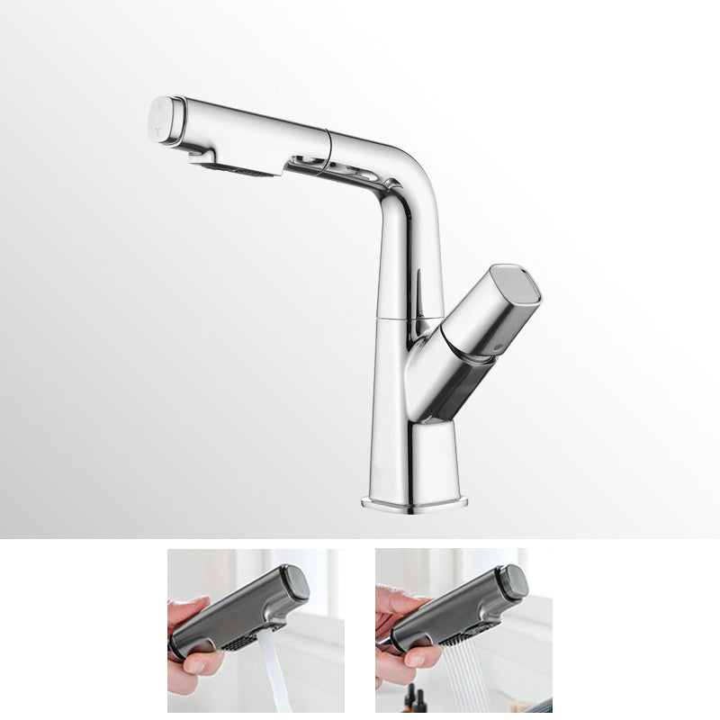 Brass Contemporary Sink Faucet Pull-Out Round Bathroom Faucet