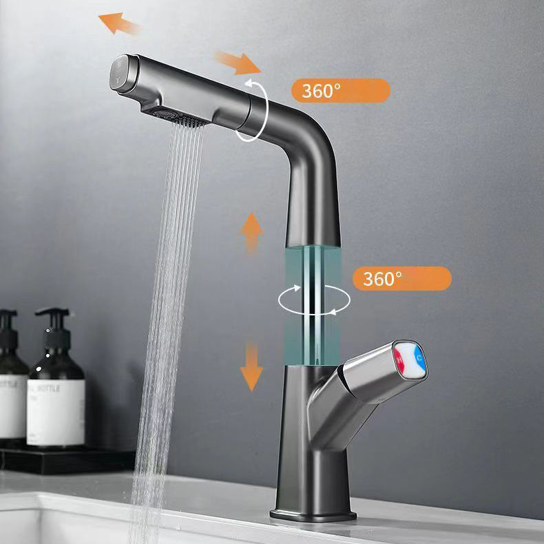 Brass Contemporary Sink Faucet Pull-Out Round Bathroom Faucet