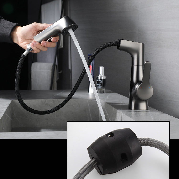 Brass Contemporary Sink Faucet Pull-Out Round Bathroom Faucet