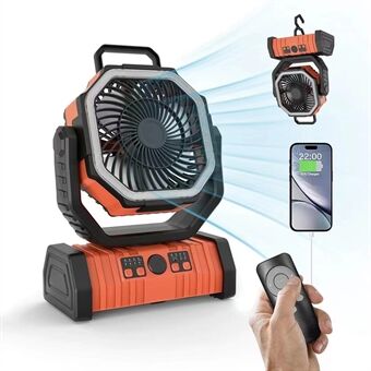 PowerBreeze Camping Fan with LED & Powerbank – 20000mAh, Pivoting & Rechargeable