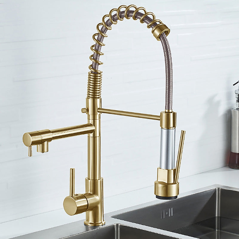 Glam Basin Faucet Brass Lever Handles Spring Neck Three-Function Bathroom Sink Tap