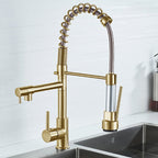 Glam Basin Faucet Brass Lever Handles Spring Neck Three-Function Bathroom Sink Tap