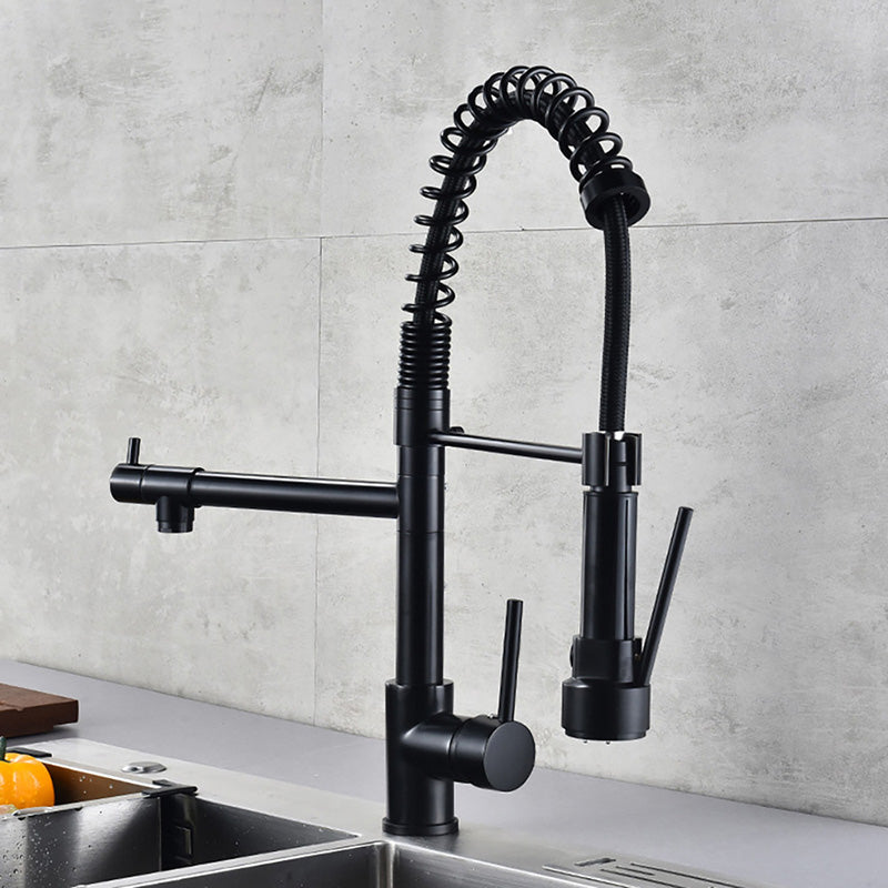 Glam Basin Faucet Brass Lever Handles Spring Neck Three-Function Bathroom Sink Tap