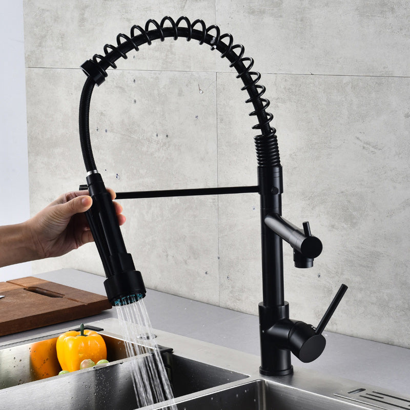 Glam Basin Faucet Brass Lever Handles Spring Neck Three-Function Bathroom Sink Tap