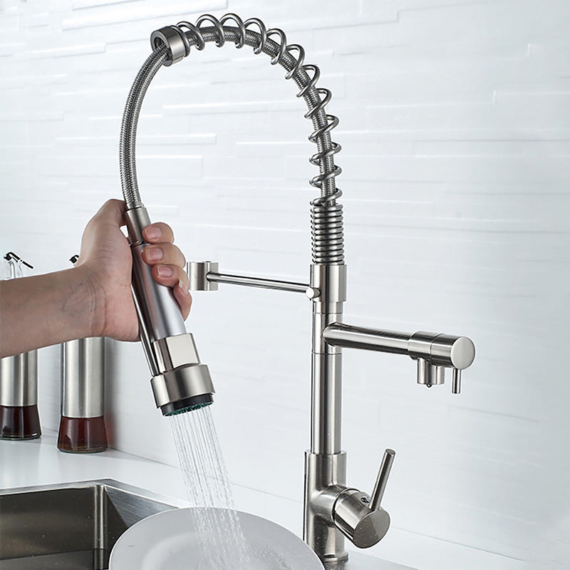 Glam Basin Faucet Brass Lever Handles Spring Neck Three-Function Bathroom Sink Tap