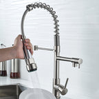 Glam Basin Faucet Brass Lever Handles Spring Neck Three-Function Bathroom Sink Tap