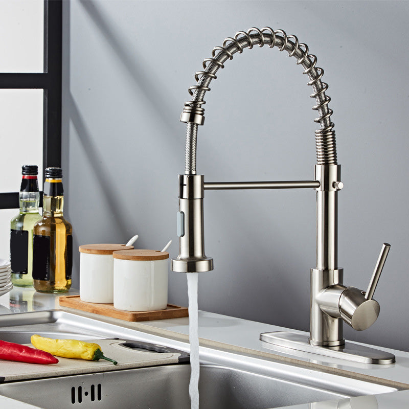 Glam Basin Faucet Brass Lever Handles Spring Neck Three-Function Bathroom Sink Tap