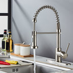 Glam Basin Faucet Brass Lever Handles Spring Neck Three-Function Bathroom Sink Tap