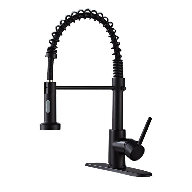 Glam Basin Faucet Brass Lever Handles Spring Neck Three-Function Bathroom Sink Tap