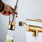 Glam Basin Faucet Brass Lever Handles Spring Neck Three-Function Bathroom Sink Tap