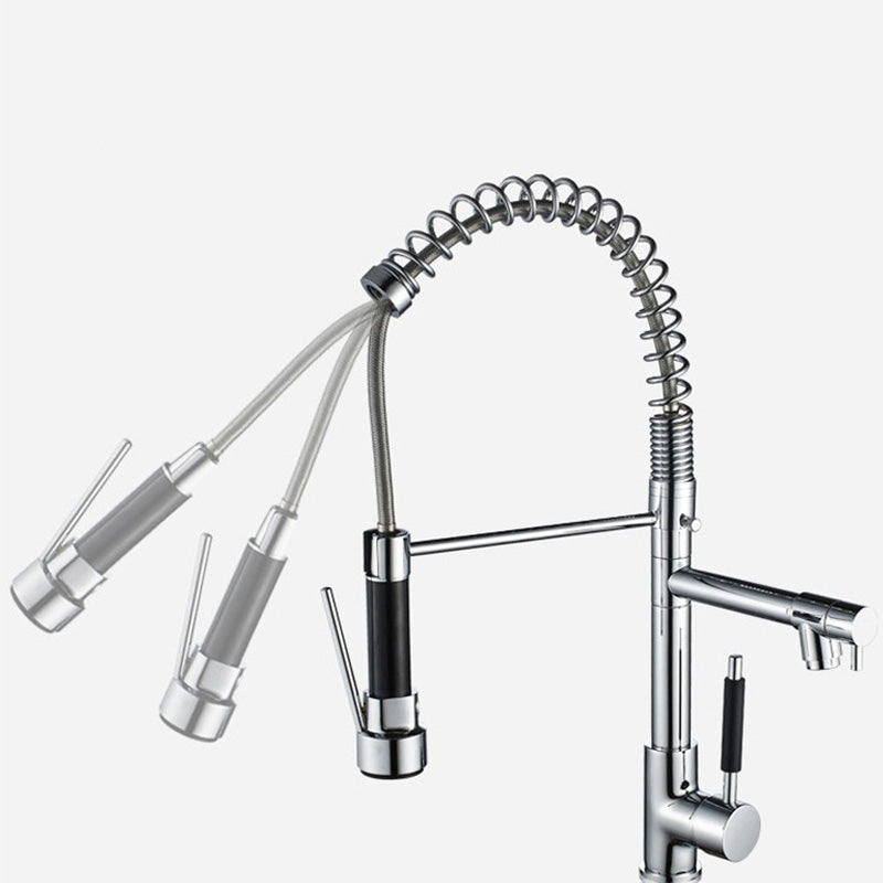 Glam Basin Faucet Brass Lever Handles Spring Neck Three-Function Bathroom Sink Tap