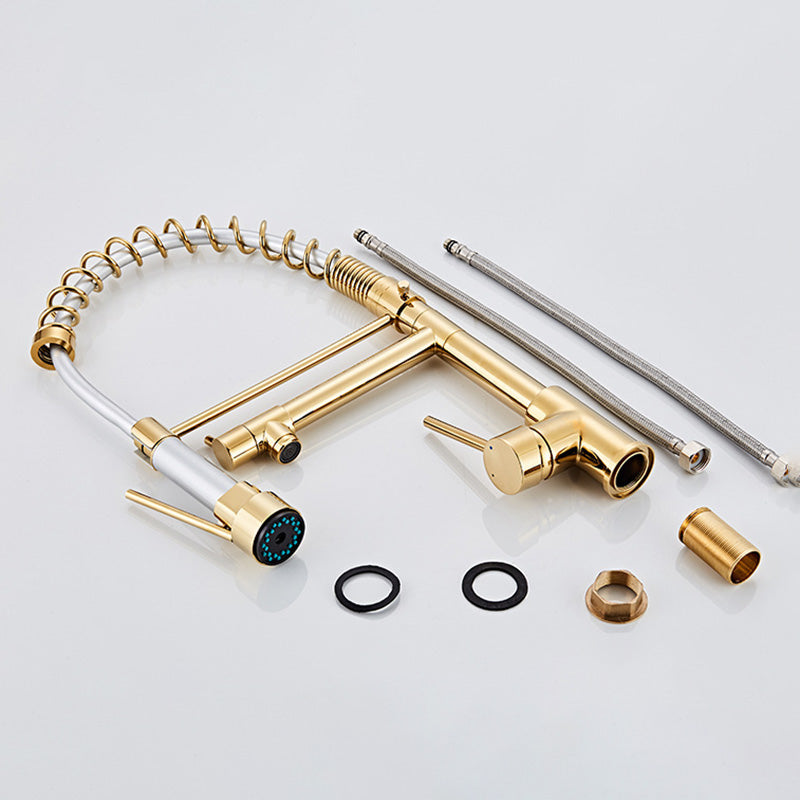 Glam Basin Faucet Brass Lever Handles Spring Neck Three-Function Bathroom Sink Tap