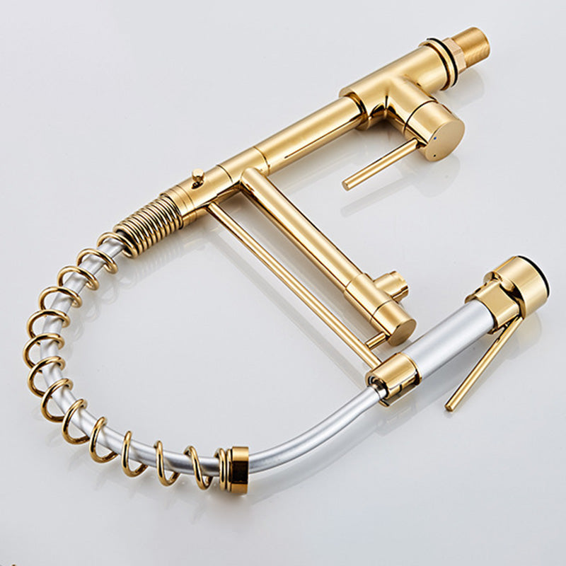 Glam Basin Faucet Brass Lever Handles Spring Neck Three-Function Bathroom Sink Tap