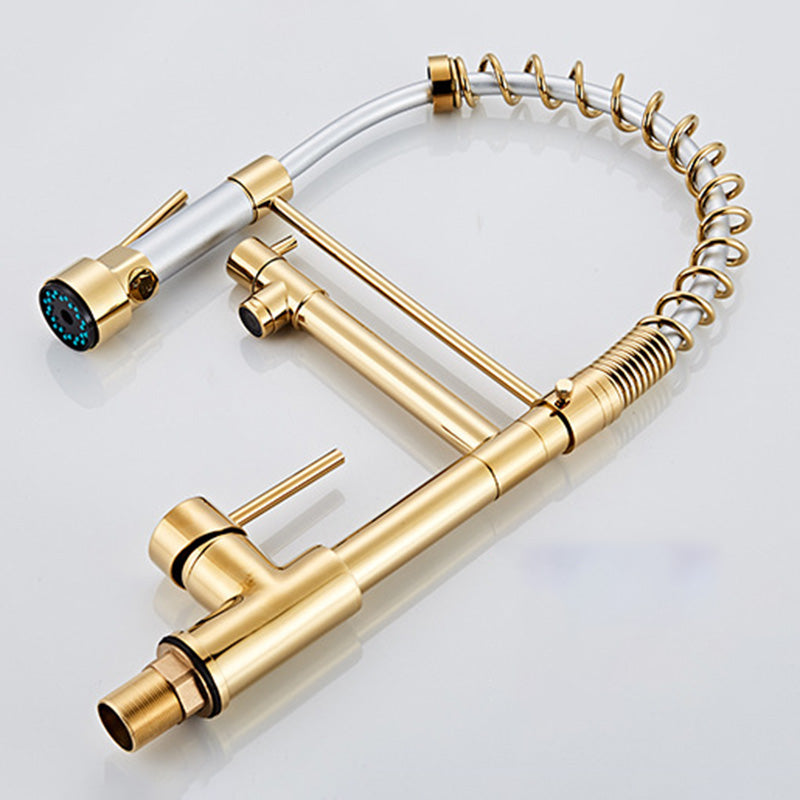 Glam Basin Faucet Brass Lever Handles Spring Neck Three-Function Bathroom Sink Tap