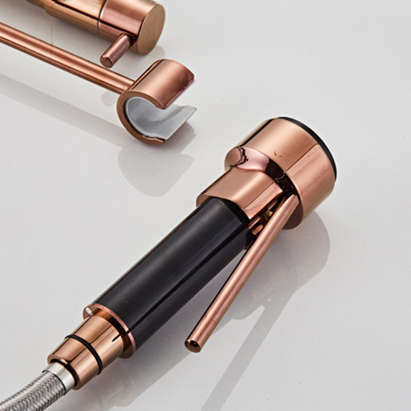 Glam Basin Faucet Brass Lever Handles Spring Neck Three-Function Bathroom Sink Tap
