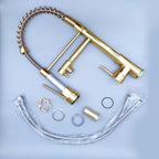 Glam Basin Faucet Brass Lever Handles Spring Neck Three-Function Bathroom Sink Tap