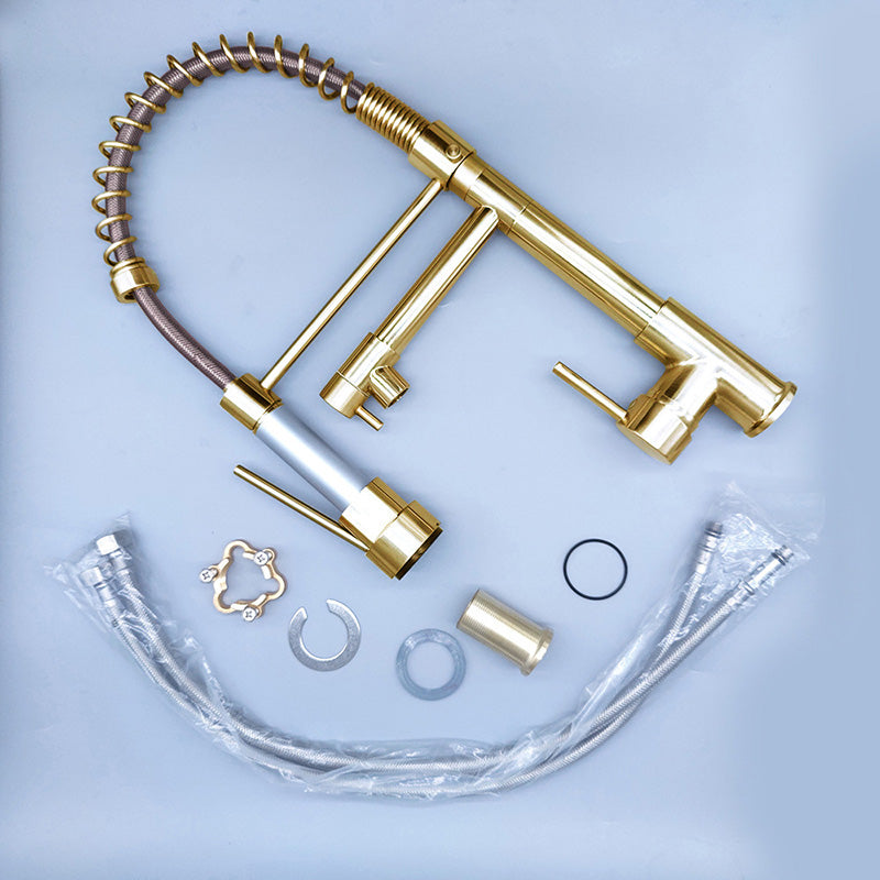 Glam Basin Faucet Brass Lever Handles Spring Neck Three-Function Bathroom Sink Tap