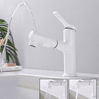 Modern Sink Faucet Copper Single Handle Low Arc Pull-Out Sink Faucet
