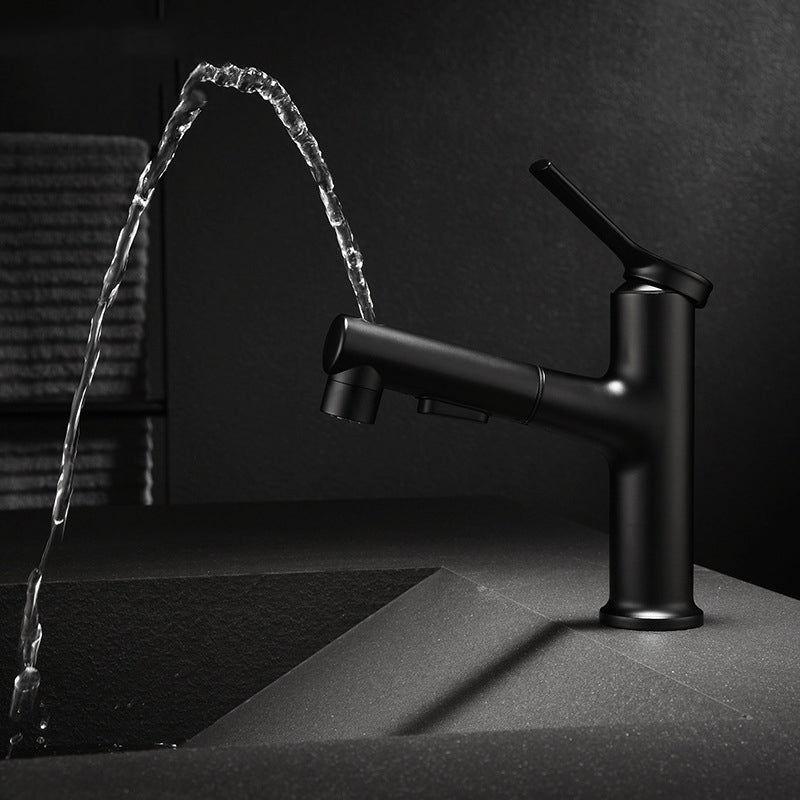 Modern Sink Faucet Copper Single Handle Low Arc Pull-Out Sink Faucet