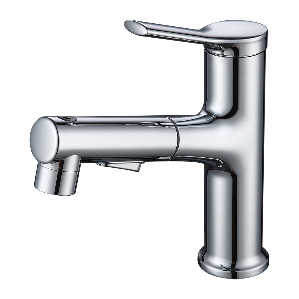 Modern Sink Faucet Copper Single Handle Low Arc Pull-Out Sink Faucet