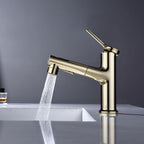 Modern Sink Faucet Copper Single Handle Low Arc Pull-Out Sink Faucet