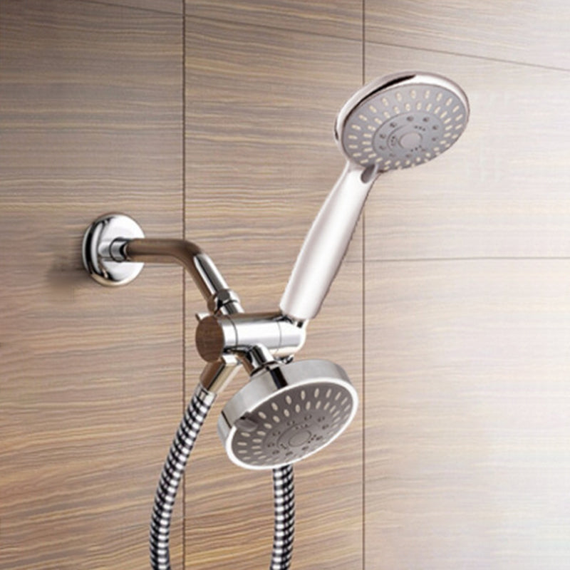 Silver Dual Shower Head Round Rainfall Wall-Mounted Shower Head