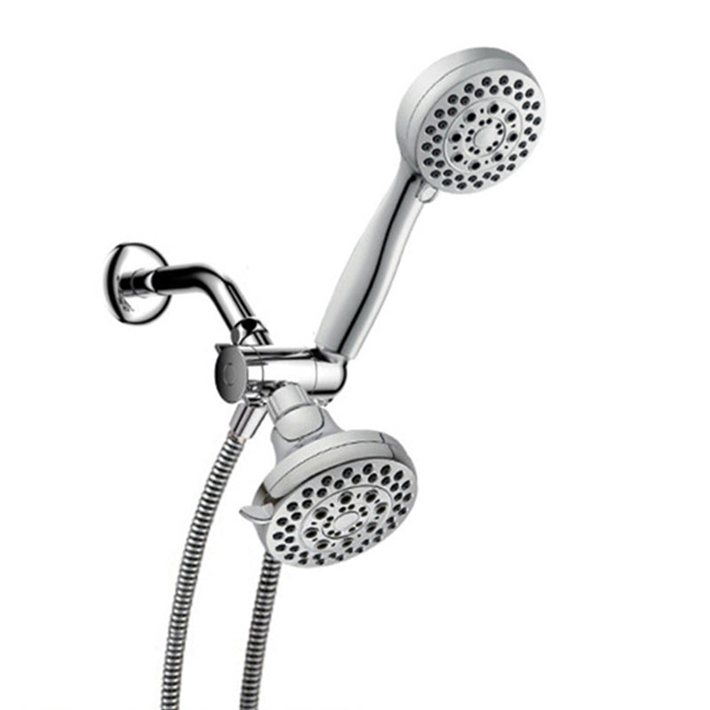 Silver Dual Shower Head Round Rainfall Wall-Mounted Shower Head