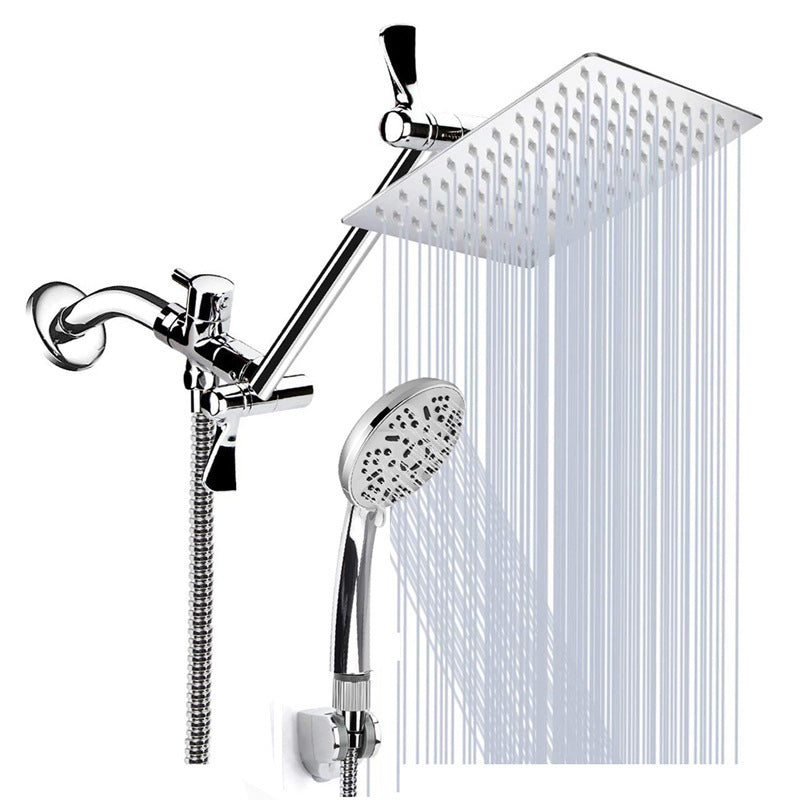 Modern Style Dual Showerhead 9-Spray Silver Wall-Mounted Showerhead