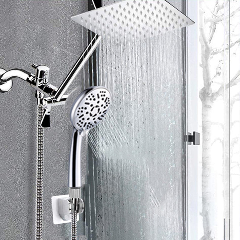 Modern Style Dual Showerhead 9-Spray Silver Wall-Mounted Showerhead