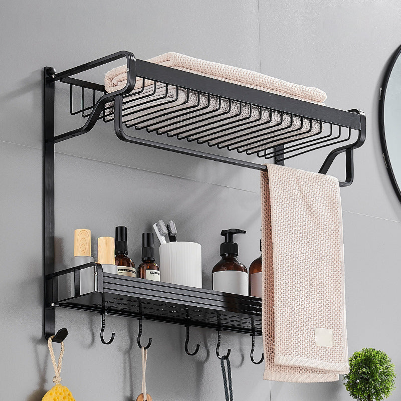 Black / Silver Bathroom Accessories Aluminum Hardware Set Bathroom Shelf